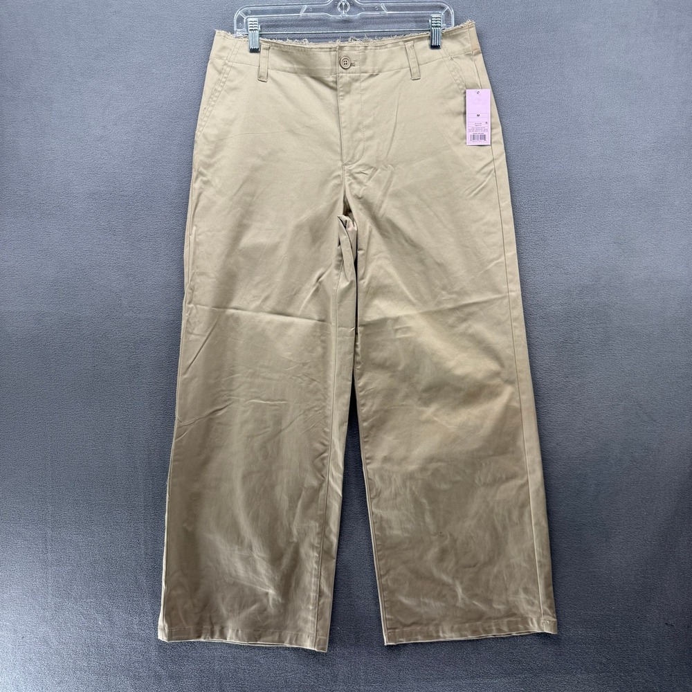 Wild Fable Pants Womens Medium Tan Wide Leg Trousers Raw Frayed Waistband New